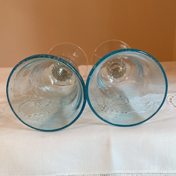 Recycled Glass Water Goblets Set of 2 Light Blue Clear Stem with Ball in Center - Picture 10 of 10